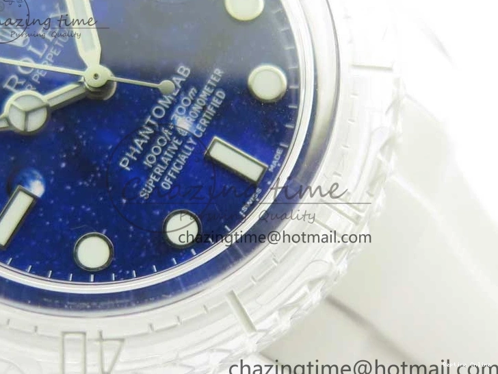 0512 Submariner Phantomlab Transparent KZF Best Edition Deep Blue Dial on White Rubber Strap VR WellDesigned 2568